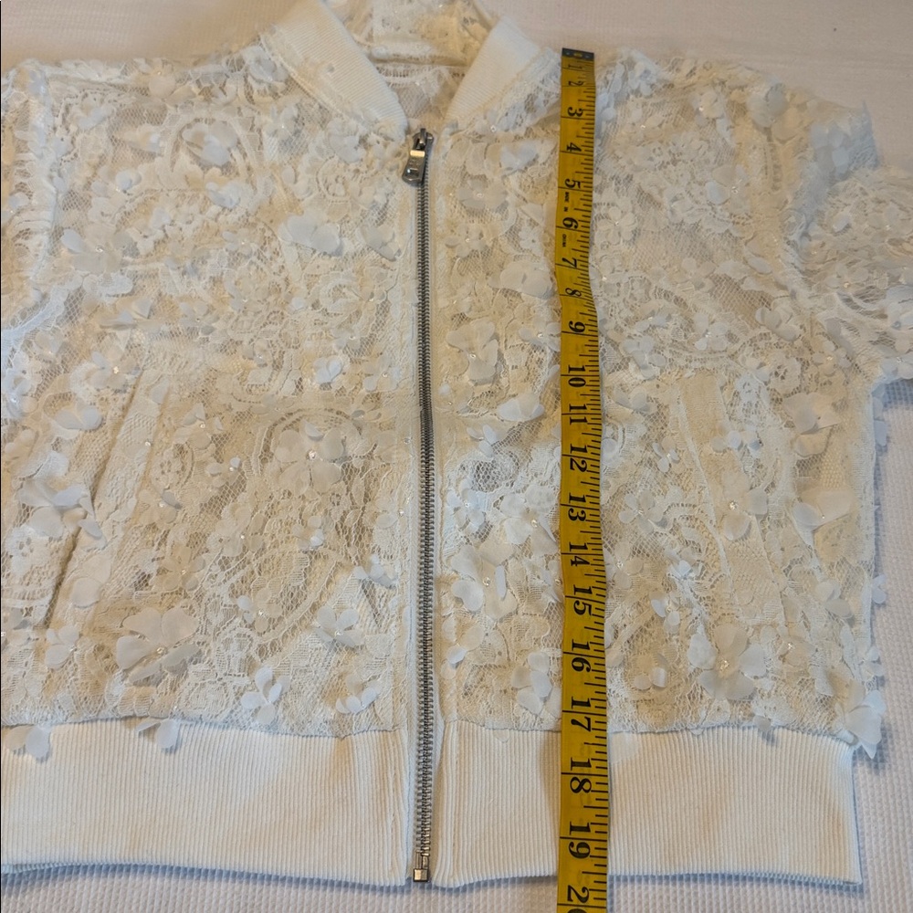 Avec Les Filles Lace Crop Bomber Jacket White Size XS - Picture 10 of 13